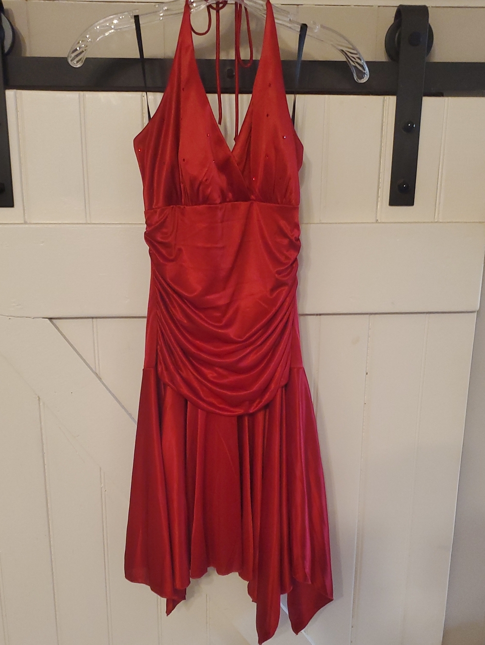 Taboo Red Asymmetrical Satin Halter Dress